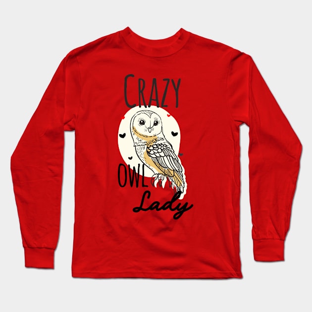 Crazy Owl Lady Long Sleeve T-Shirt by Carolina Cabreira